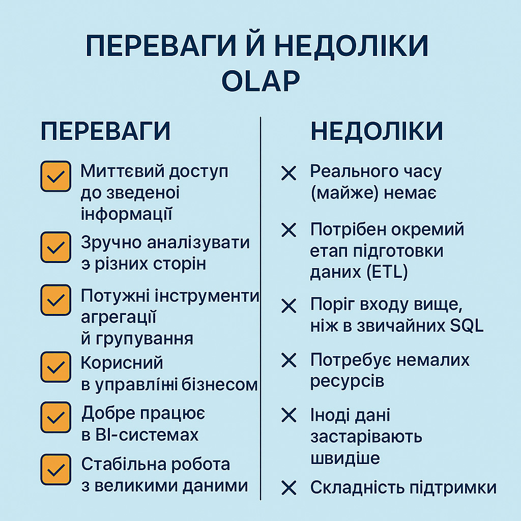 Переваги та недоліки OLAP